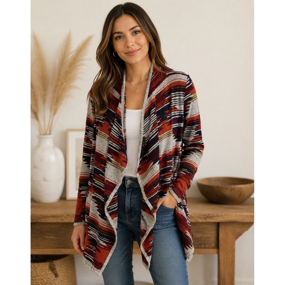 Lucky Brand Aztec Southwestern Cardigan Sweater Women Small Open Front